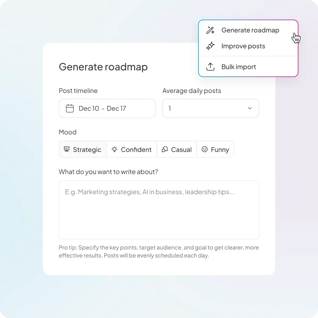 Generate a weekly content roadmap